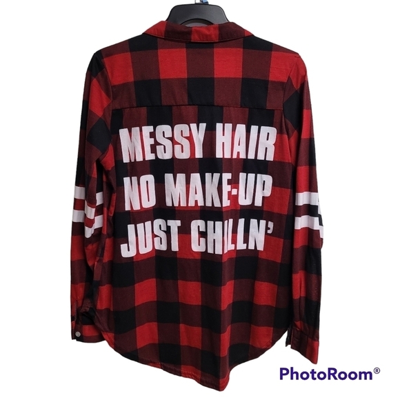Rue21 Red Buffalo Plaid Button Down Graphic Top - Picture 1 of 6